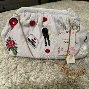 Elegant White Embroidered Clutch with Chain